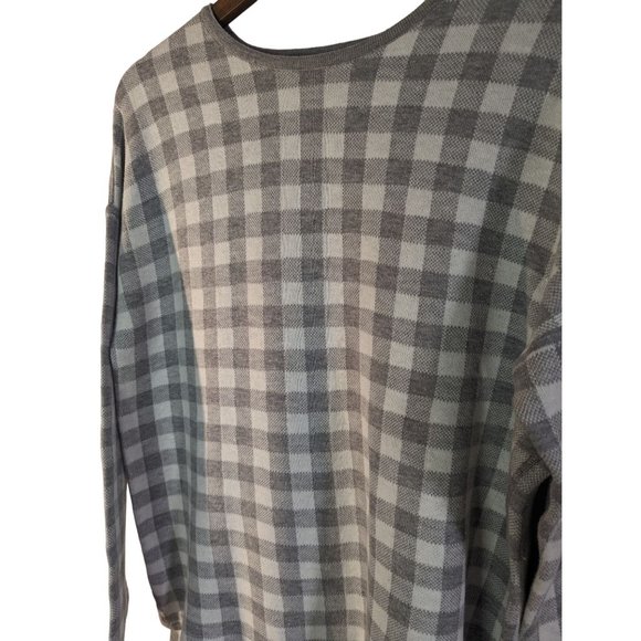 J. Jill Reversible Dropped Shoulder Grey and White Plaid Print Sweater Sz M - Picture 3 of 7